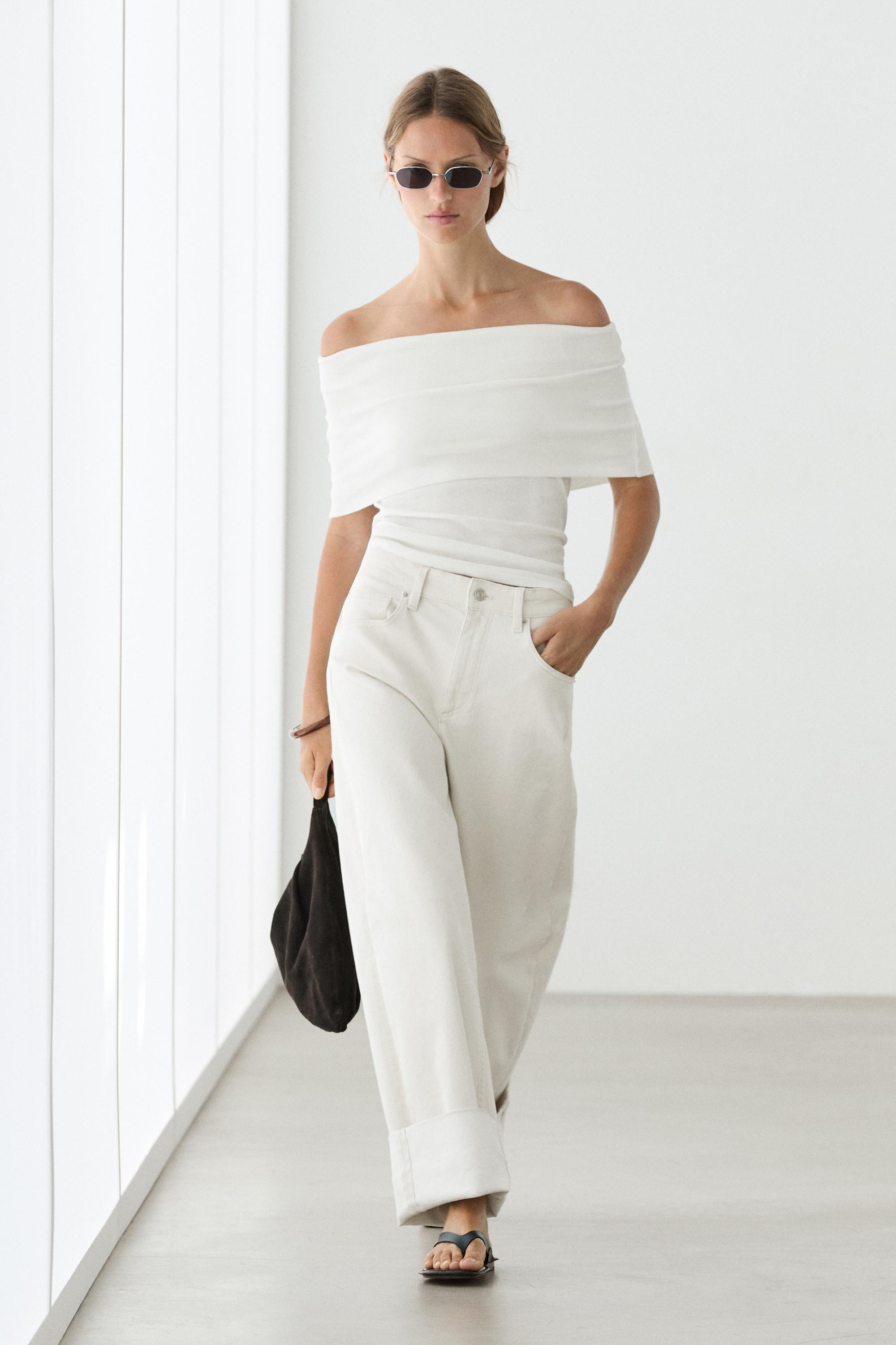 Cotton off-the-shoulder top — Oyster-white