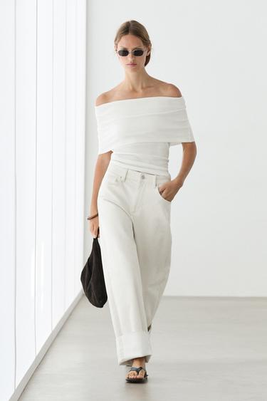 Zara Cotton off-the-shoulder top - Oyster-white