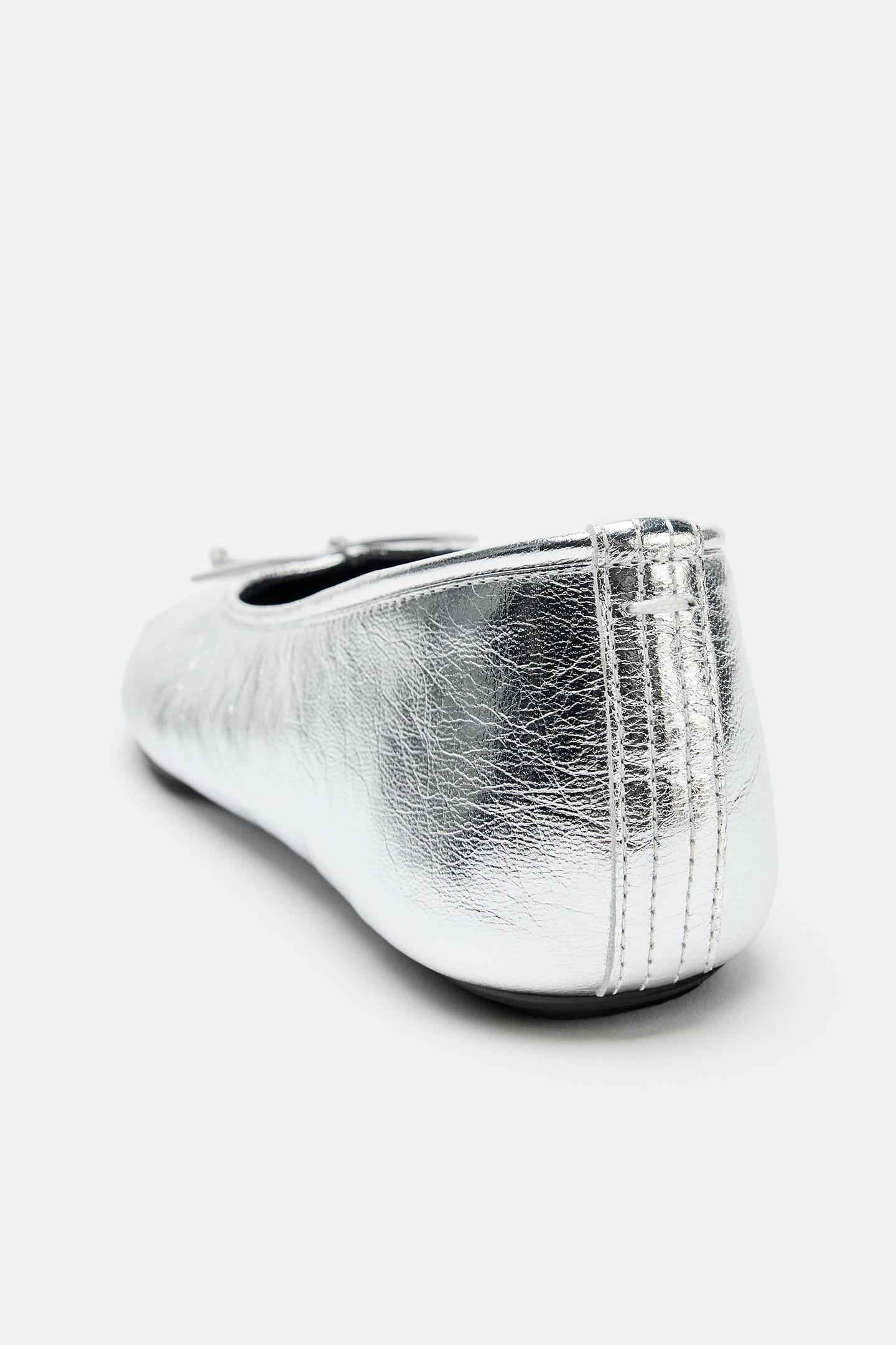 Женские балетки Zara Limited Edition Leather Ballet Flats, цвет: Серебряный — фото 8