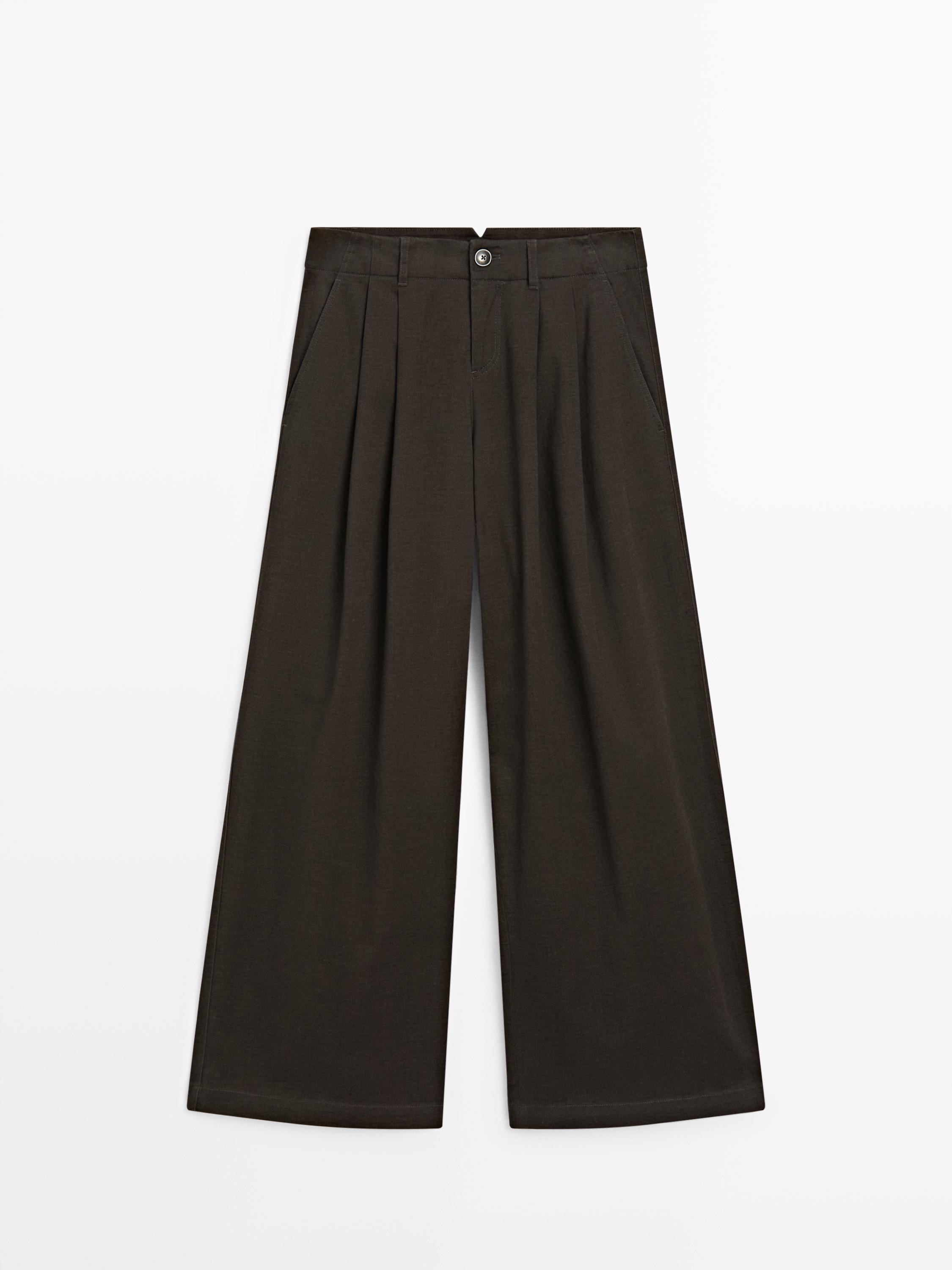 Wide-leg trousers with darts — Dark mink