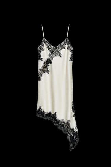 ASYMMETRISCHES SPITZENKLEID – ZW COLLECTION - Cremefarben / Schwarz von Zara - Bild 0