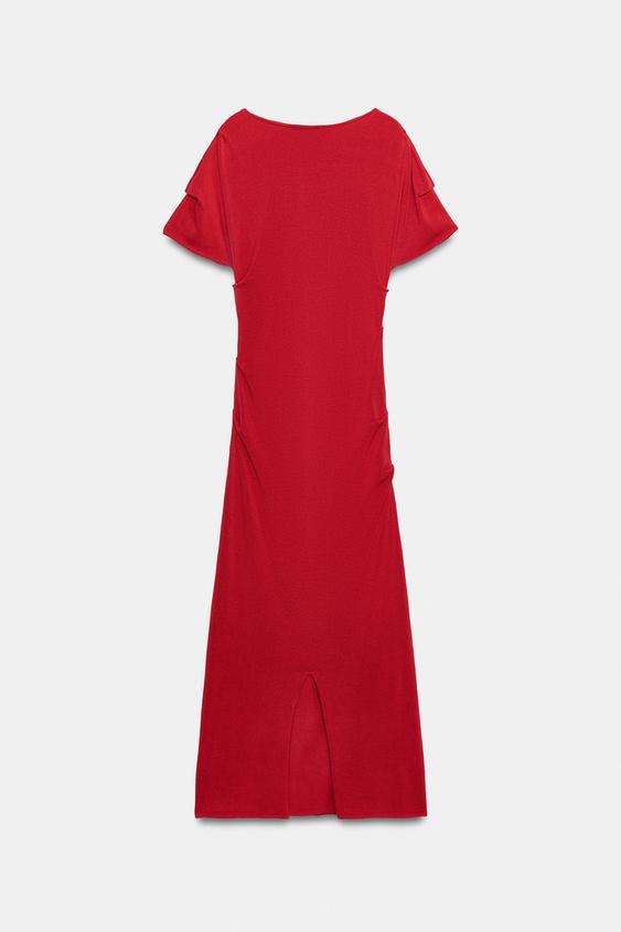 draped knit dress zara ZARA NEW WOMAN MIDI DRAPED KNIT DRESS DUSTY PINK S,M,L 2142/238
