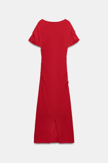 ROBE MI-LONGUE DRAPÉE EN MAILLE - Rouge de Zara - Image 7