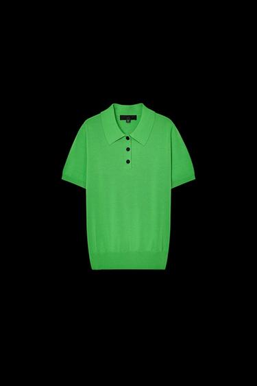 Zara SHORT SLEEVE KNIT POLO TOP - Green - Image 0