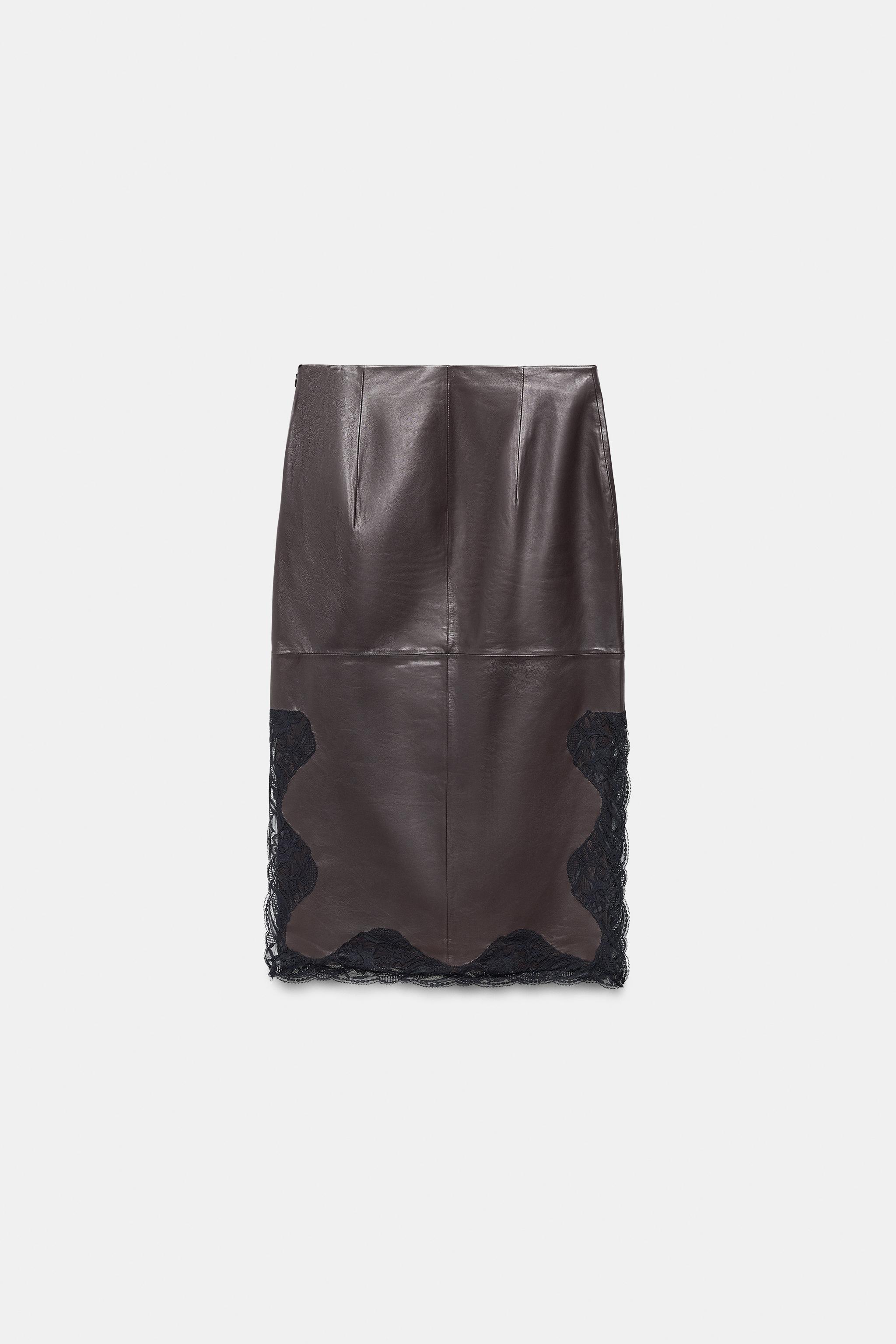 レース付きレザー100%スカート ZW COLLECTION LIMITED EDITION