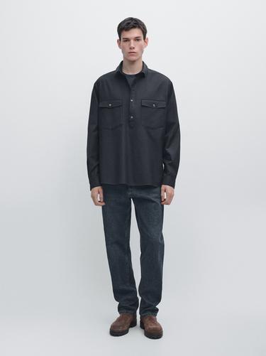 Zara Cotton shirt with pockets - Navy blue - Image 0