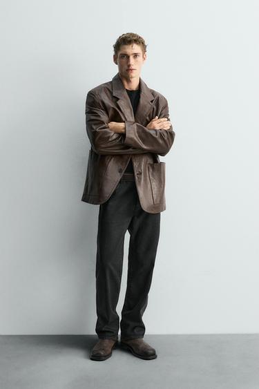 BLAZER CUIR ÉDITION LIMITÉE - Marron de Zara - Image 3