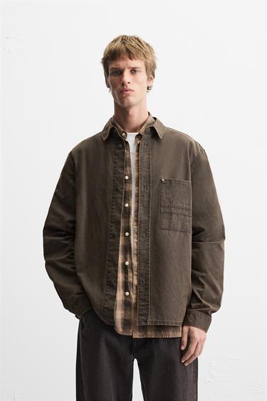 Zara WAXED EFFECT OVERSHIRT - Brown