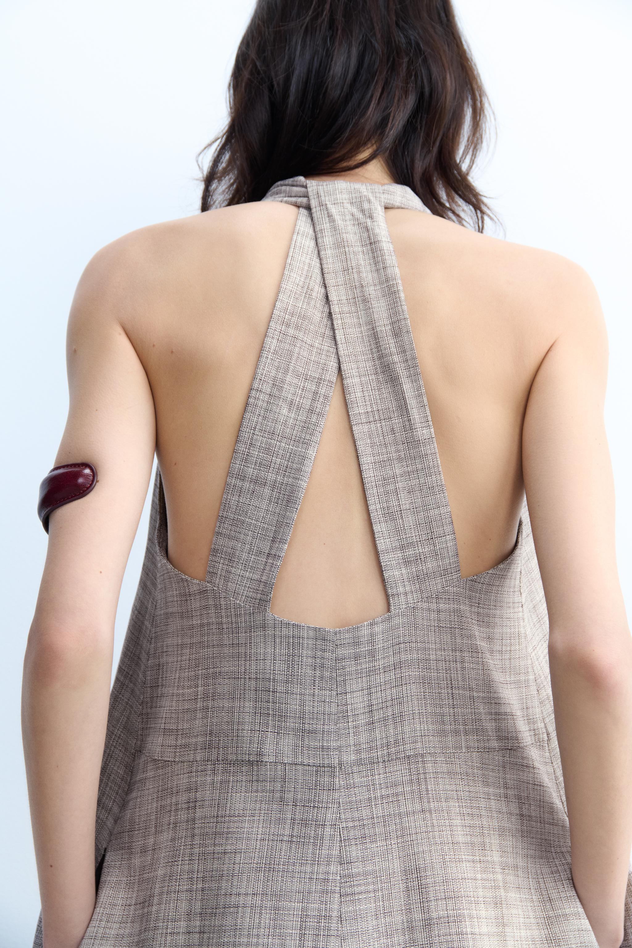 ZW COLLECTION HALTER MIDI DRESS - Brown / White | ZARA