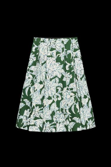 ZW COLLECTION PLEATED FLORAL SKIRT - Green by Zara - Image 0