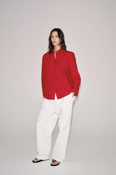 РУБАШКА ИЗ ПОПЛИНА — ZW COLLECTION — КРАСНЫЙ от Zara