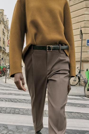 PANTALON AVEC REVERS ET CEINTURE - Marron chiné de Zara - Image 2