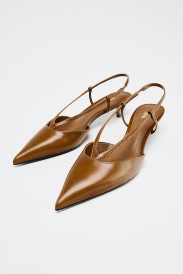 LEATHER SLINGBACK SHOES - Brown by Zara