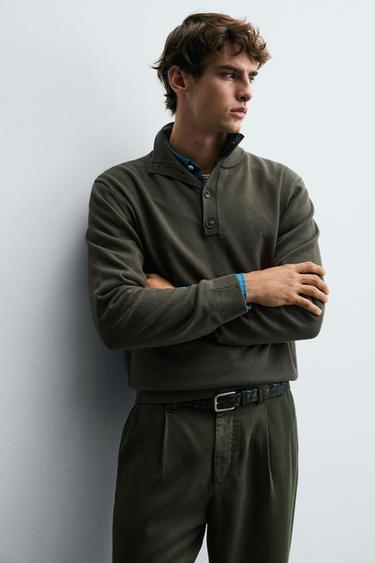BUTTON-UP HIGH NECK SWEATER - Grey green by Zara - Image 5