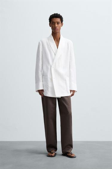 Zara RELAXED FIT LINEN BLAZER - White - Image 0