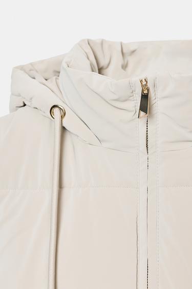 LONG QUILTED GILET WITH HOOD - Ecru by Zara - Image 8