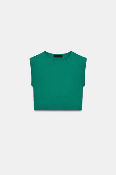 KNIT CROP TOP - Mid-green by Zara