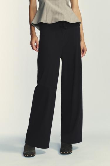 TEXTURED STRAIGHT LEG TROUSERS - Black by Zara