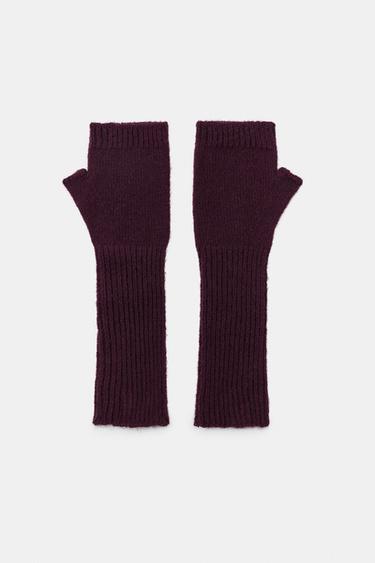 LONG KNIT MITTENS - Burgundy by Zara - Image 0
