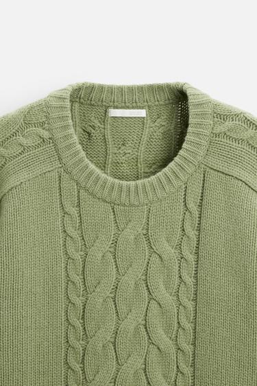 TEXTURED CABLE-KNIT SWEATER - Green by Zara - Image 8