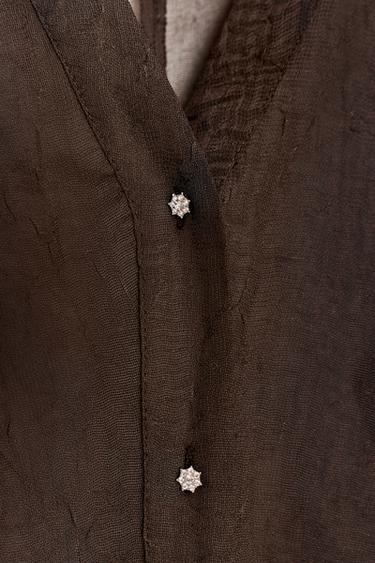 SEMI-SHEER SHIRT WITH TIES - Dark brown by Zara - Image 8
