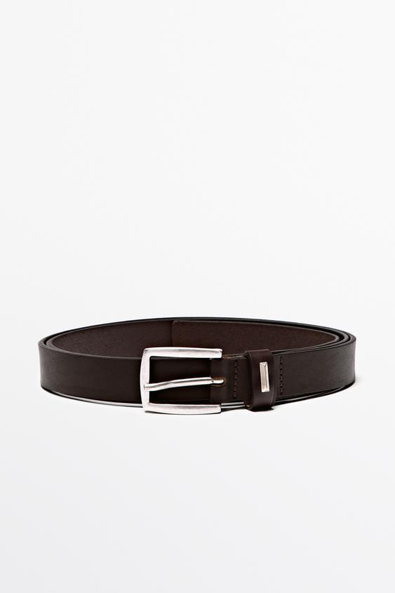 Zara Nappa leather belt with rectangular buckle - Brown - Image 0