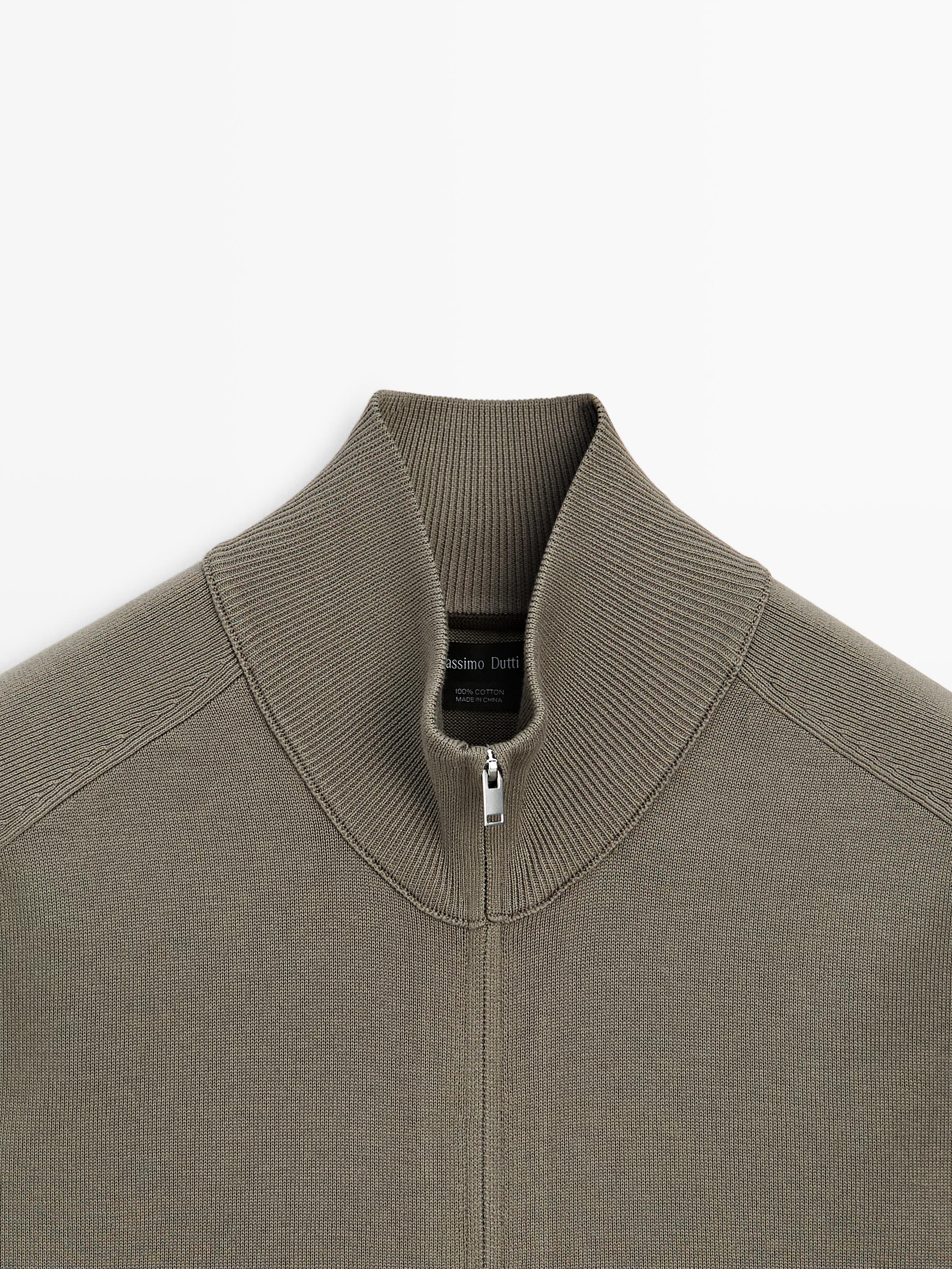 Cotton zip-up knit cardigan