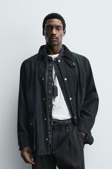 VESTE EN DENIM À COL COMBINÉ - Bleu de Zara