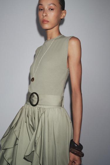CONTRAST BELTED DRESS - Khaki by Zara - Image 1