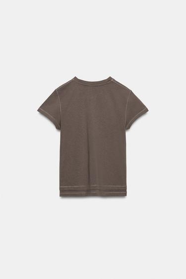 DOUBLE EFFECT SHORT SLEEVE T-SHIRT - Chocolate by Zara - Image 7
