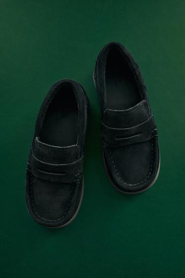 LEATHER PENNY LOAFERS - Navy Blue by Zara