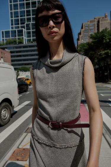 ROBE MI-LONGUE STRUCTURÉE CEINTURE - Sable de Zara - Image 2