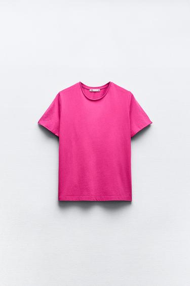 CAMISETA LAVADA MANGA CORTA - Fucsia de Zara