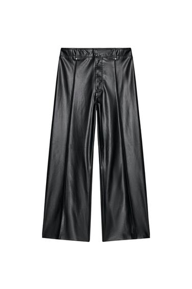 ZW COLLECTION TAILORED WIDE-LEG LEATHER-EFFECT TROUSERS - Black by Zara