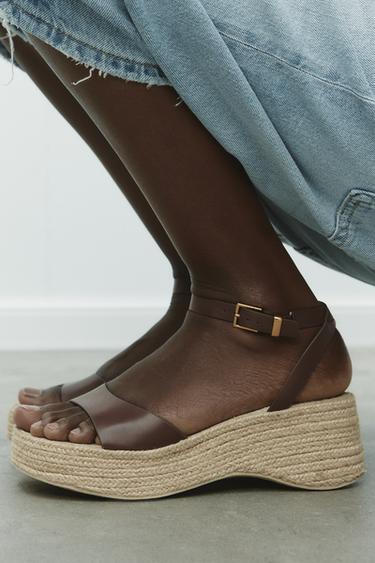 PLAITED TOP WEDGES - Dark tan by Zara - Image 1