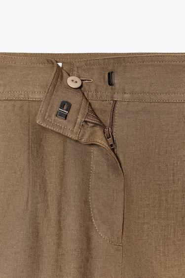 LINEN BLEND PLEATED BERMUDA SHORTS - Toffee by Zara - Image 7