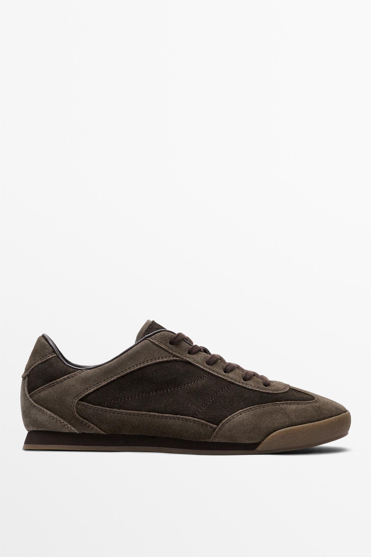 Contrast leather trainers — Brown