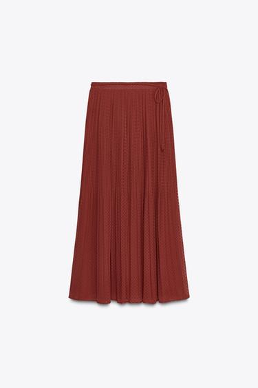 BELTED PLEATED MIDI SKIRT - Brick by Zara