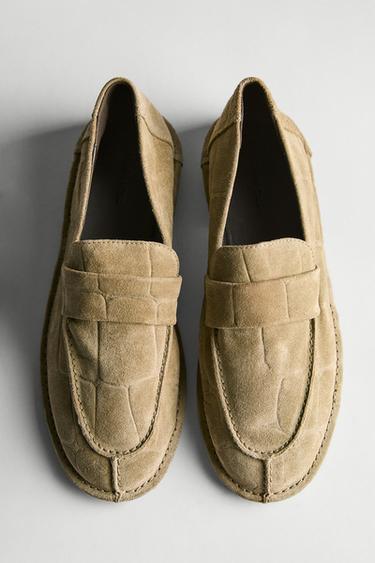 Zara Soft split leather loafers - SAND/BROWN