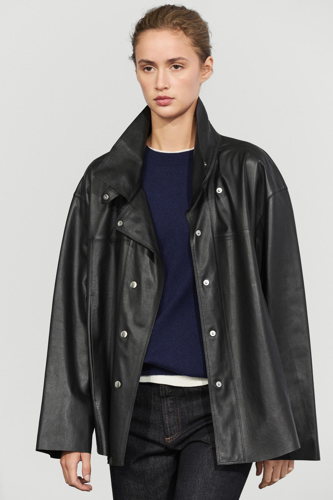 Leather button-detail jacket — Black