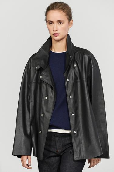 Leather button-detail jacket — Black 2