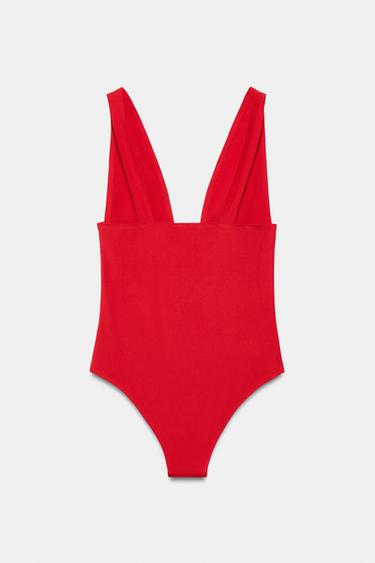PLAIN PLUNGING V-NECK SWIMSUIT - Red by Zara - Image 5