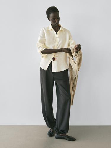 Pantalon bouffant en laine avec nœud - Noir de Zara