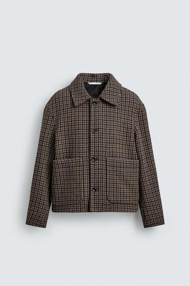 CHECK JACKET WITH POCKETS - Brown by Zara