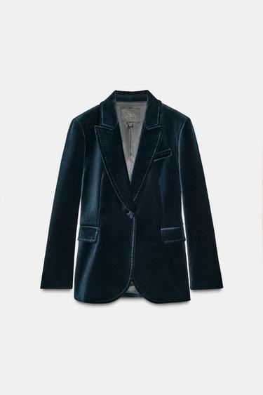 BLAZER EN VELOURS ZW COLLECTION - Bleu de Zara
