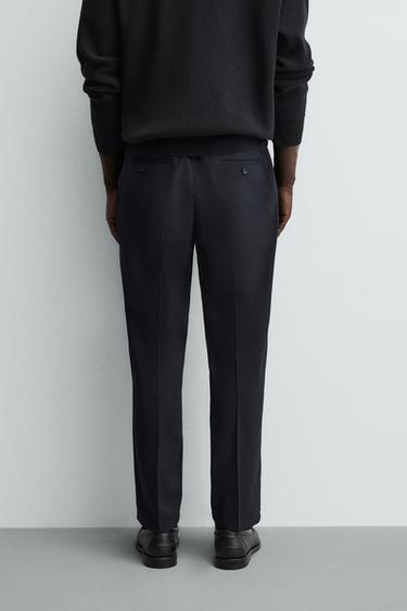WOOL BLEND REGULAR FIT NON-IRON TROUSERS - Navy blue by Zara - Image 2
