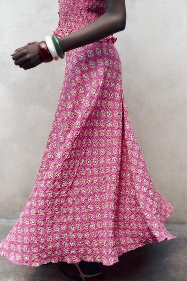 JUPE MIDI IMPRIMÉE - Fuchsia de Zara