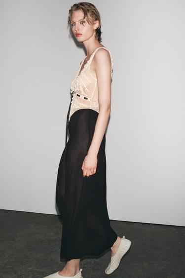 BEADED TEXTURED COMBINATION DRESS - Black / Ecru by Zara - Image 0