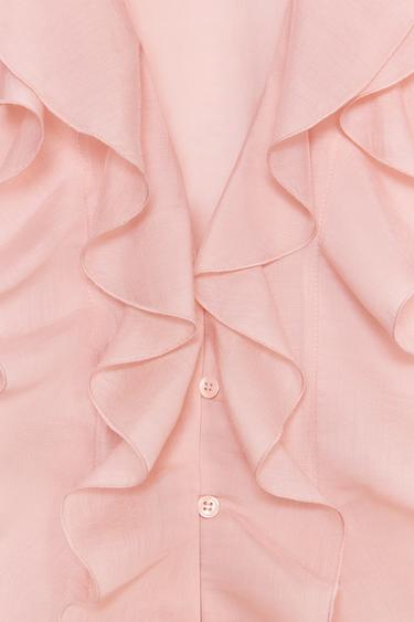 ZW COLLECTION RUFFLED SHIRT - Pastel pink by Zara