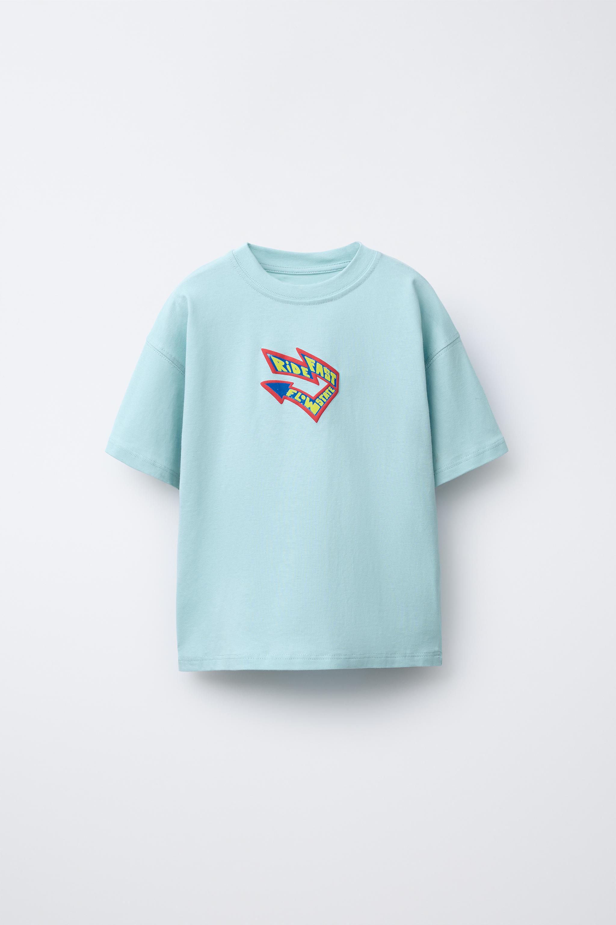 スペイン発送 ZARA テクスチャプリントTシャツ カジュアル 新作 スペイン発送 ZARA ウォッシュドプリントニットTシャツ ブラック